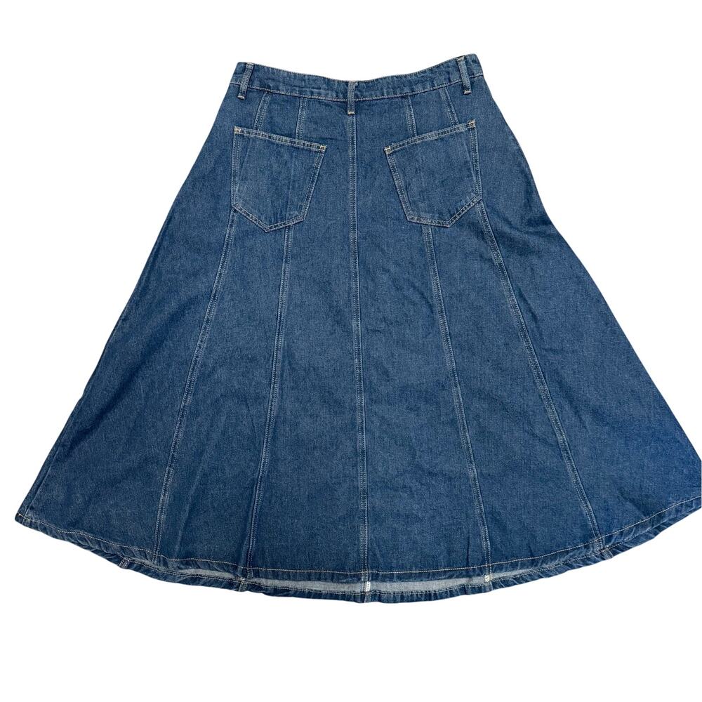 Polagram Boho Western Denim Paneled Flare Maxi Skirt Size XL - Picture 2 of 4